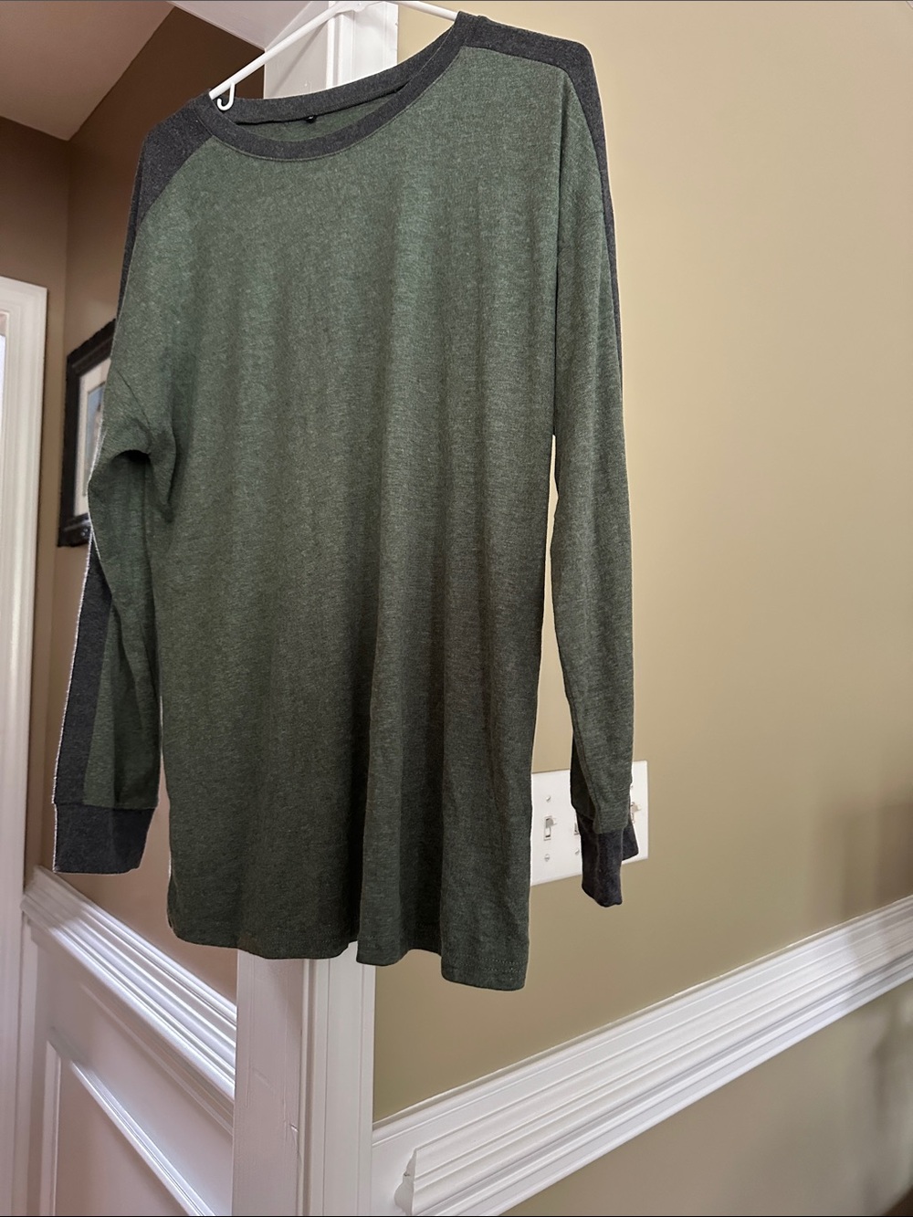 Olive Green Long Sleeve Tunic with Charcoal Accents